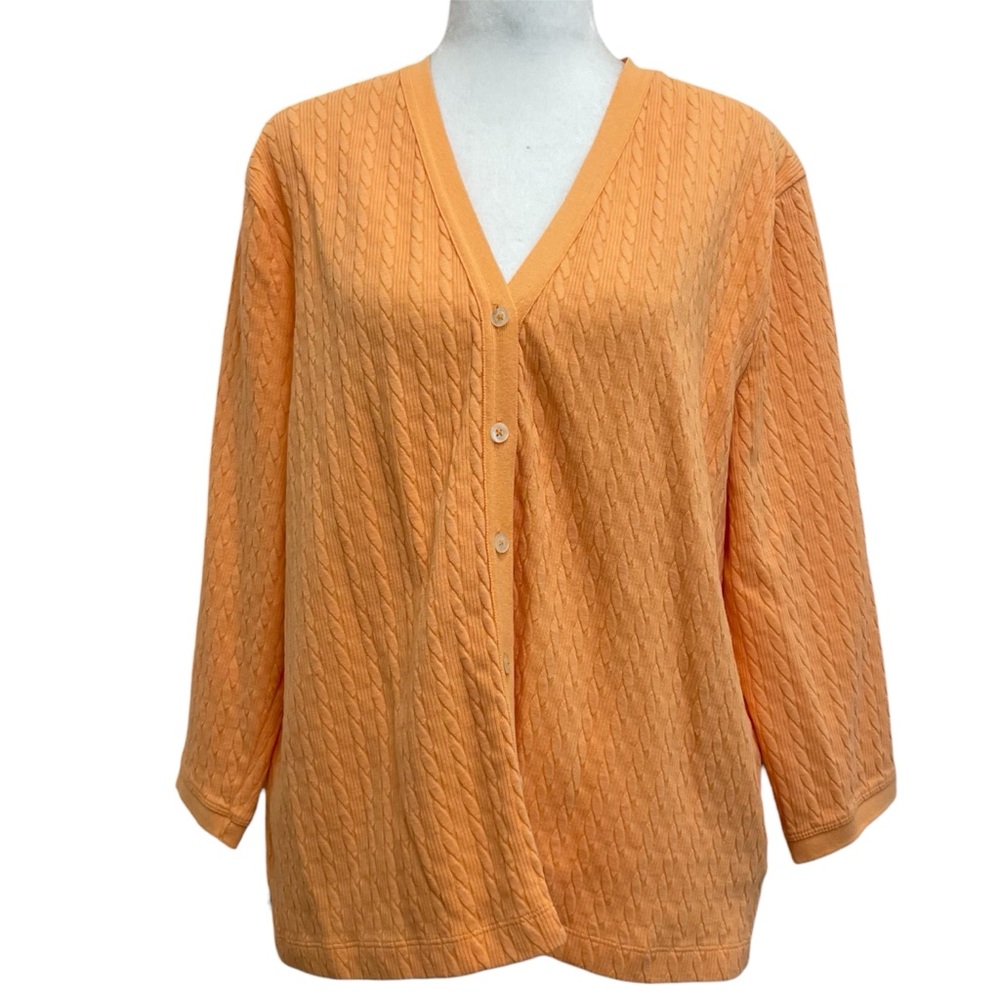 Lauren Ralph Lauren Vintage Orange Cable Knit Button Front Cardigan Sweater
